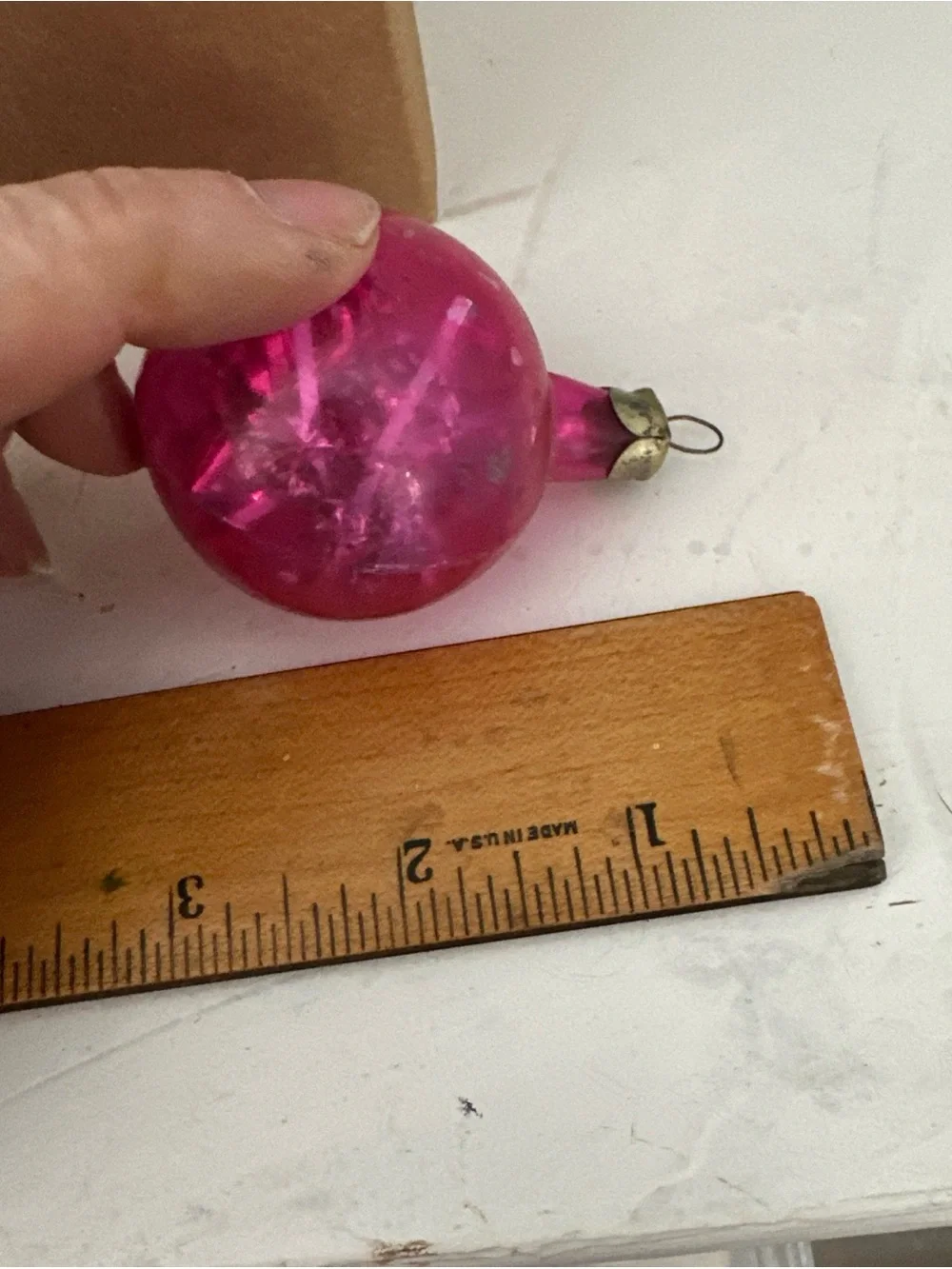 BOX OF VINTAGE 40’s ORNAMENTS TINSEL BALLS UNSILVERED